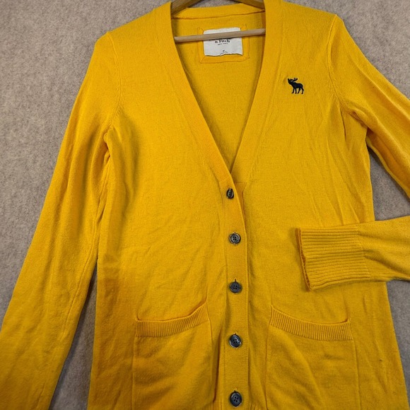 Abercrombie & Fitch Womens Mustard Yellow V-Neck Button Front Cardigan Size M - Picture 6 of 6
